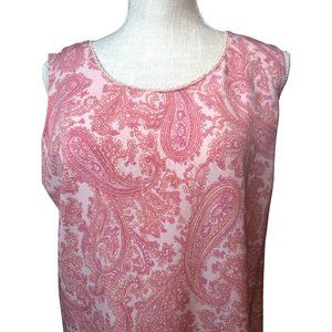 Norton McNaughton Pink Paisle Sleeveless Long Maxi Dress Tie Back Med